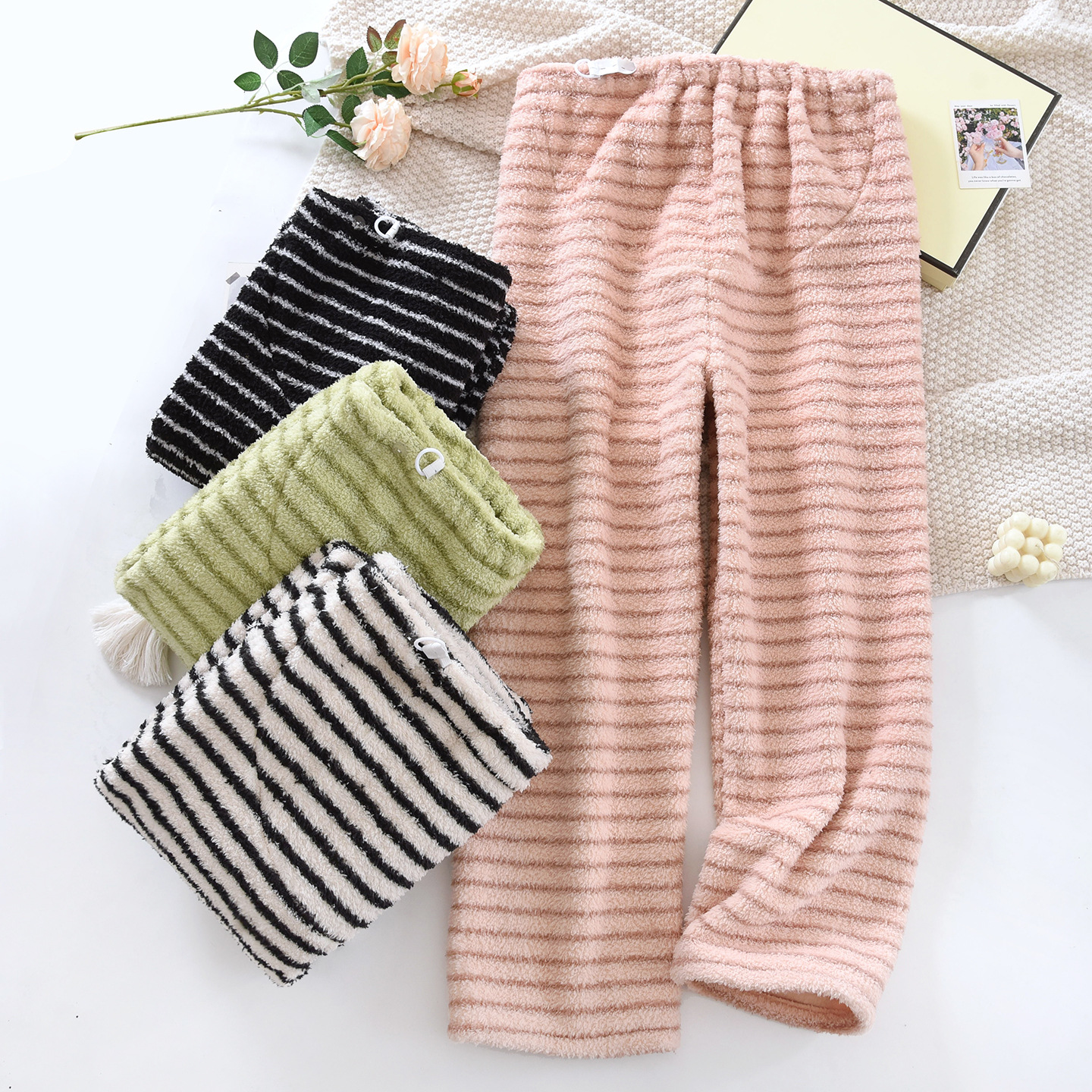 Autumn and Winter Maternity Pants, Pregnancy Belly Support Pants, Thickeneded Home Pants, Adjustable Warm Flannel Prenatal and Postpartum Pajamas Pants