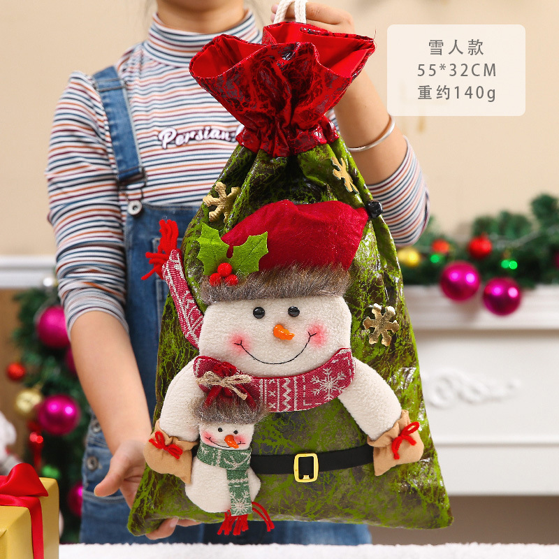 Bolsa de regalo de vacaciones Santa Claus mochila bolsa grande de cuero de imitación muñeca de Navidad tridimensional bolsa de dulces decoración de Navidad