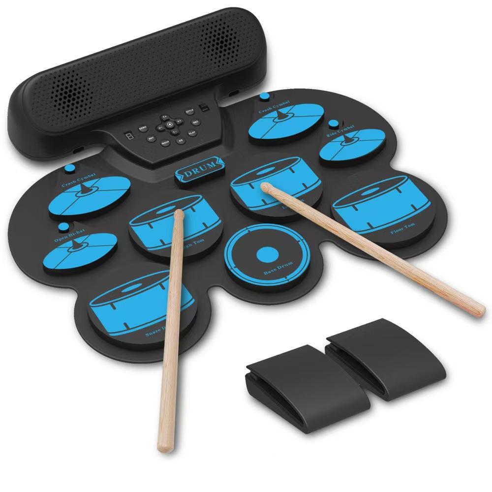 Transfronterizos de venta caliente tambor de mano tambor electrónico Bluetooth doble modo doble bocina recargable juego DTX silicona plegable portátil