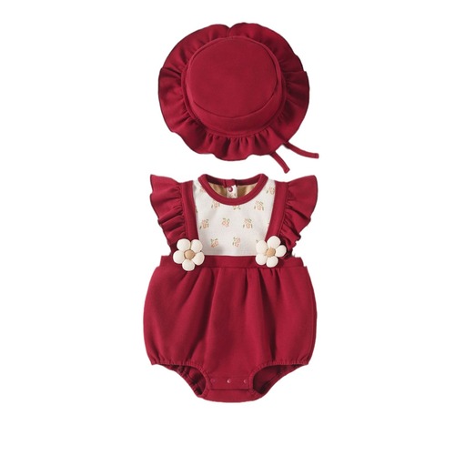 INS Red Autumn Winter Baby Bodysuit Kids Birthday Clothes Full Moon Birthday Triangle T-shirt Climbing Suit