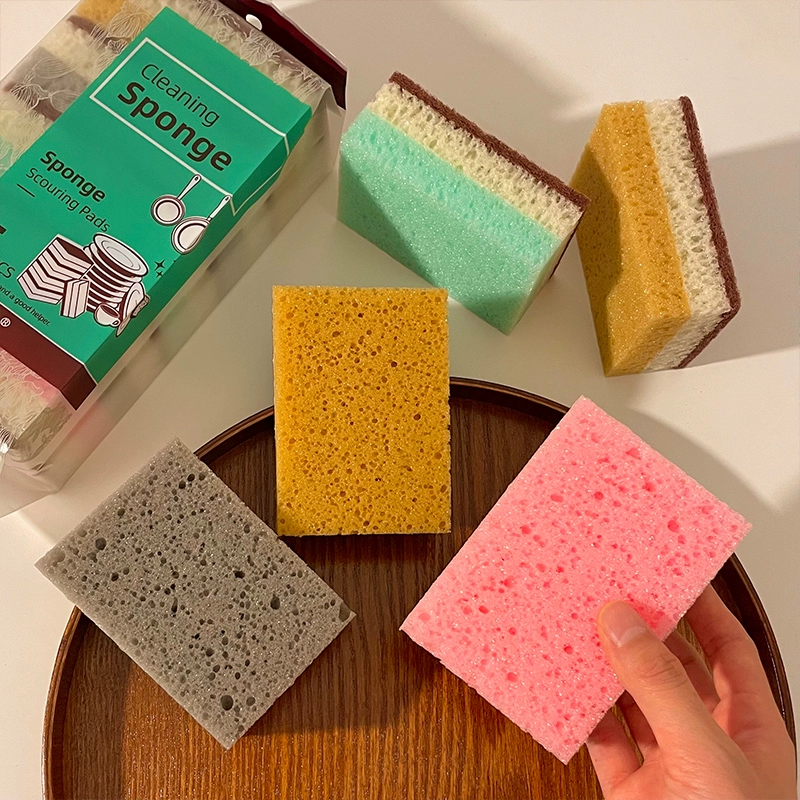 Ll Set of 5 ~ Double-sided dishwashing sponge, kitchen cleaning tool, non-stick oil scouring pad, dishwashing magic