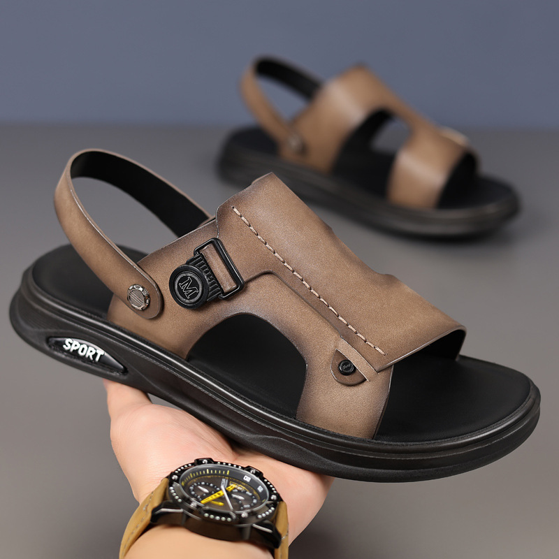 Summer Top Layer Cowhide Men's Beach Shoes Genuine Leather Men's Leather Sandals Casual Slippers Outdoor Sandals Trade Men's Shoes
