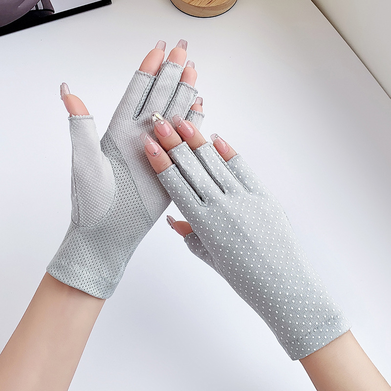 Half-finger gloves women's summer sun protection thin driving non-slip elastic cycling anti-UV cotton half-finger sun protection gloves