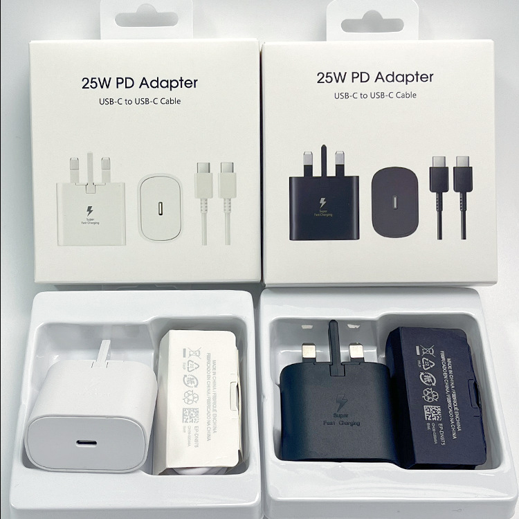 Suitable for Samsung Adapter 25W British Standard Charger Super Fast Charging Head Type-C Fast Charging Head Charging Cable Set Suitable for Samsung Adapter 25W British Standard Charger Super Fast Charging Head Type-C Fast Charging Head Charging Cable Set