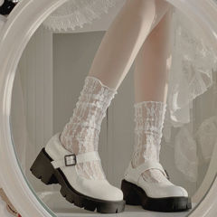 Socks Girl Lolita Lace Knee-High White Net Sheer Stockings with Lace Mary Jane Pumps, Bulk