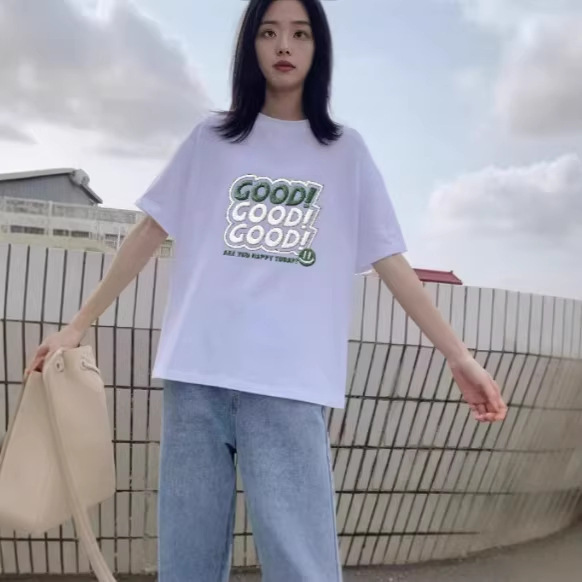 Summer Loose T-Shirt Short-Sleeved Women's and Men's Trendy Brand Printed Short-Sleeved Versatile Casual Korean Style Tops for Women