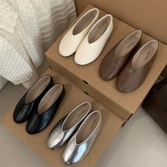 法式温柔绒面裸杏单鞋女平底2025春季仙女气质小香风晚晚奶奶瓢鞋