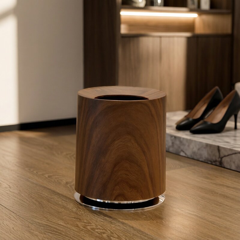 Light Luxury Imitation Wood Grain Trash Can for Home Living Room and Bedroom Double-layer Large Capacity Creative Mid-century Style B&b Commercial Paper Basket