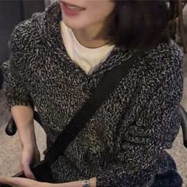 高级感慵懒风灰色拉链连帽100纯羊毛开衫女秋冬毛衣外套针织卫衣