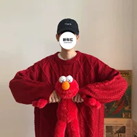 Красный свитер года рождения, мужской зимний тяжелый утолщенный ленивый стиль, негабаритный свитер для пар