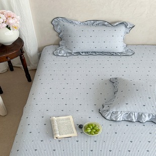 French-Style All-Cotton Girly Heart Print Lace Bedspread Quilted Non-Slip Tatami Bed Sheet for All Seasons