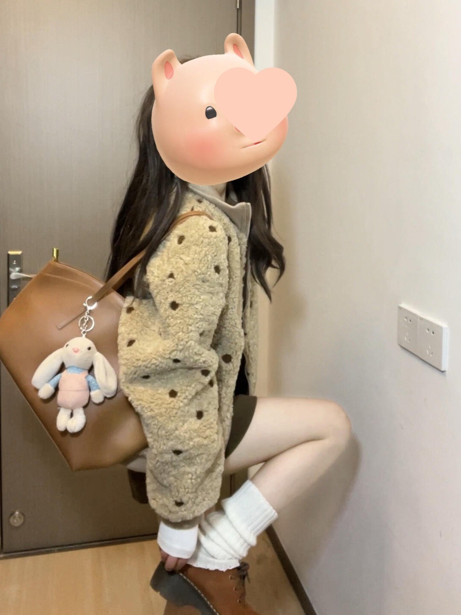 韩系搭配一整套冬装绝美小套装女波点毛衣外套棕色裙子两件套