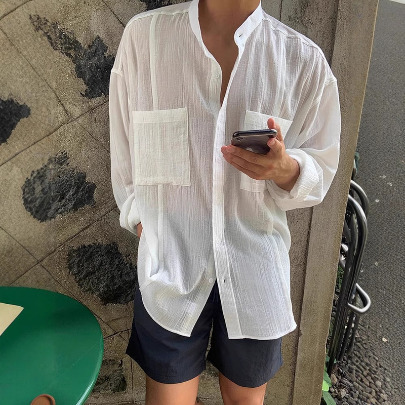 Korean Style Cotton and Linen Shirts for Men, Long-Sleeved Spring and Summer Thin Casual Loose Linen Shirts and Jackets, Trendy