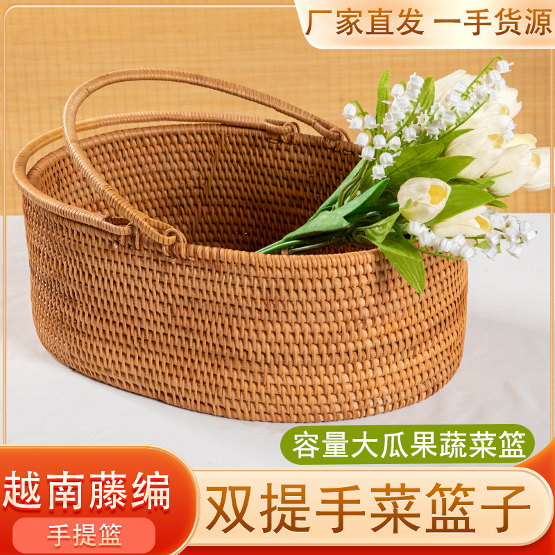 Selección estricta de artesanía vietnamita tela de caña pan de frutas portátiles canasta de picnic canasta de huevos pan al vapor canasta de fresa vegetales