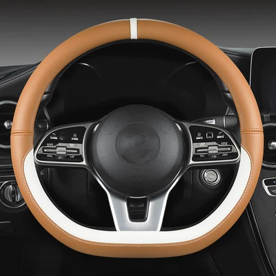 wheel cover optional color | Steering wheel cover - d-shaped-cayenne-yellow-and-white-plastic-ring-38cm