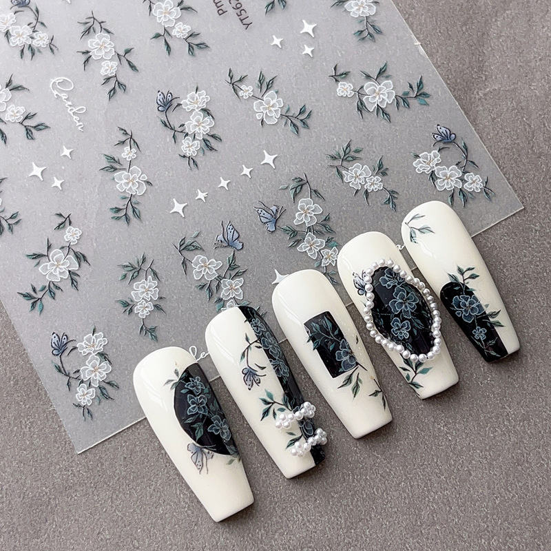 YITU Ant Figure Flat Flower Nail Art Sticker Retro Flower Sweet Style English Four Mans Star Decorative Sticker YT5624