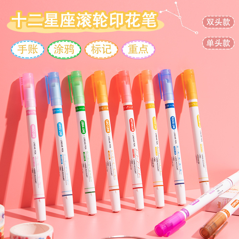 Creativa doce constelación curva de pluma de doble cabeza de secado rápido clave resaltar pluma marca pintura gancho línea mano cuenta contorno pluma