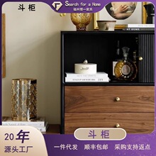 法式复古实木四斗柜中古客厅家用卷帘门储物收纳柜设计师拼色边柜