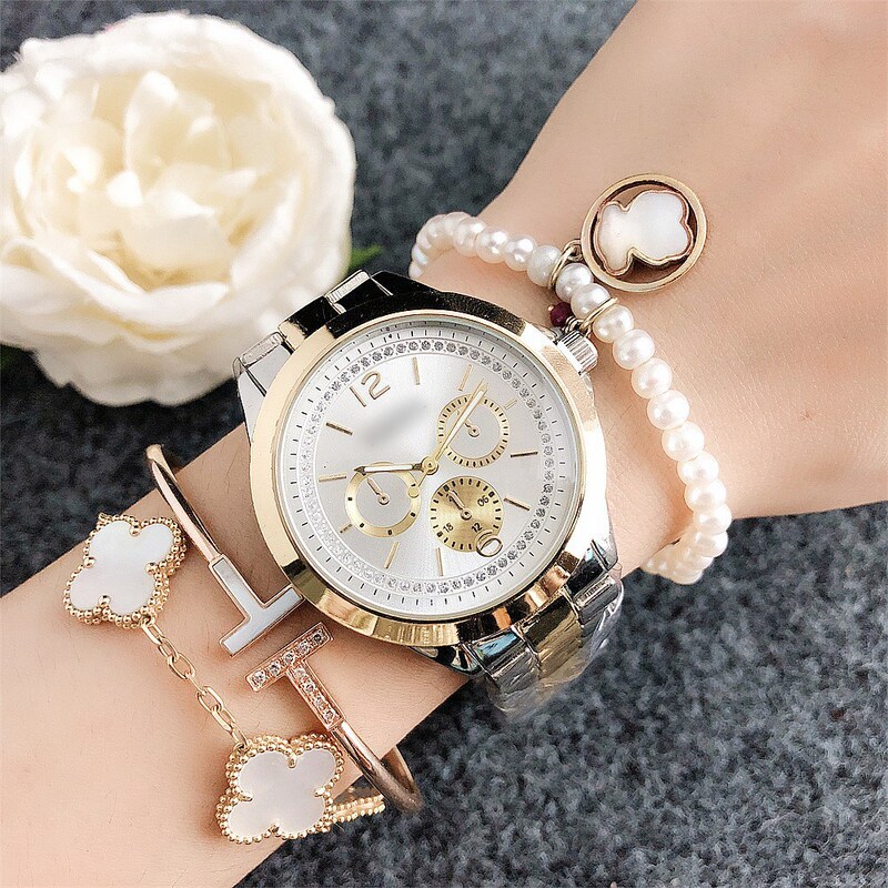 Geneva alloy watch European and American fashion brand couple watch MK couple watch quartz watch women's high-end three-eye watch