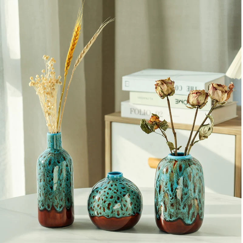 Набор керамических ваз с матовой высокой текстурой ваза павлин синяя гидропонная цветочная вставка для украшения вазы