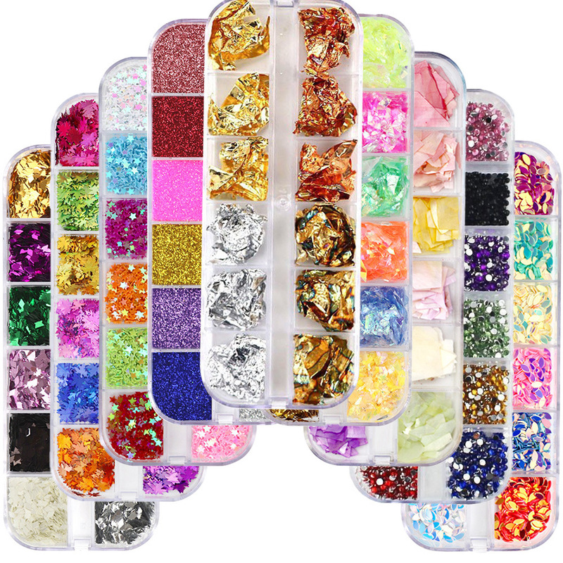 Cross-Border Laser Glitter Foil Paper Rivet Sequin Nail Jewelry Glitter Powder Sequin Flats Bottom Diamond Box