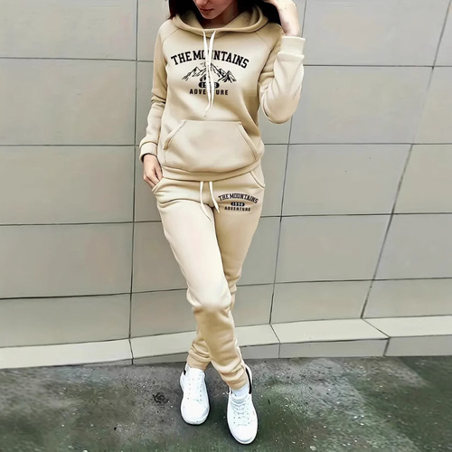 Independent station casual pullover hoodie set with letter print hoodie and pants set for women 0002