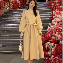 加厚假两件针织连衣裙女秋冬小个子配大衣内搭打底毛衣裙