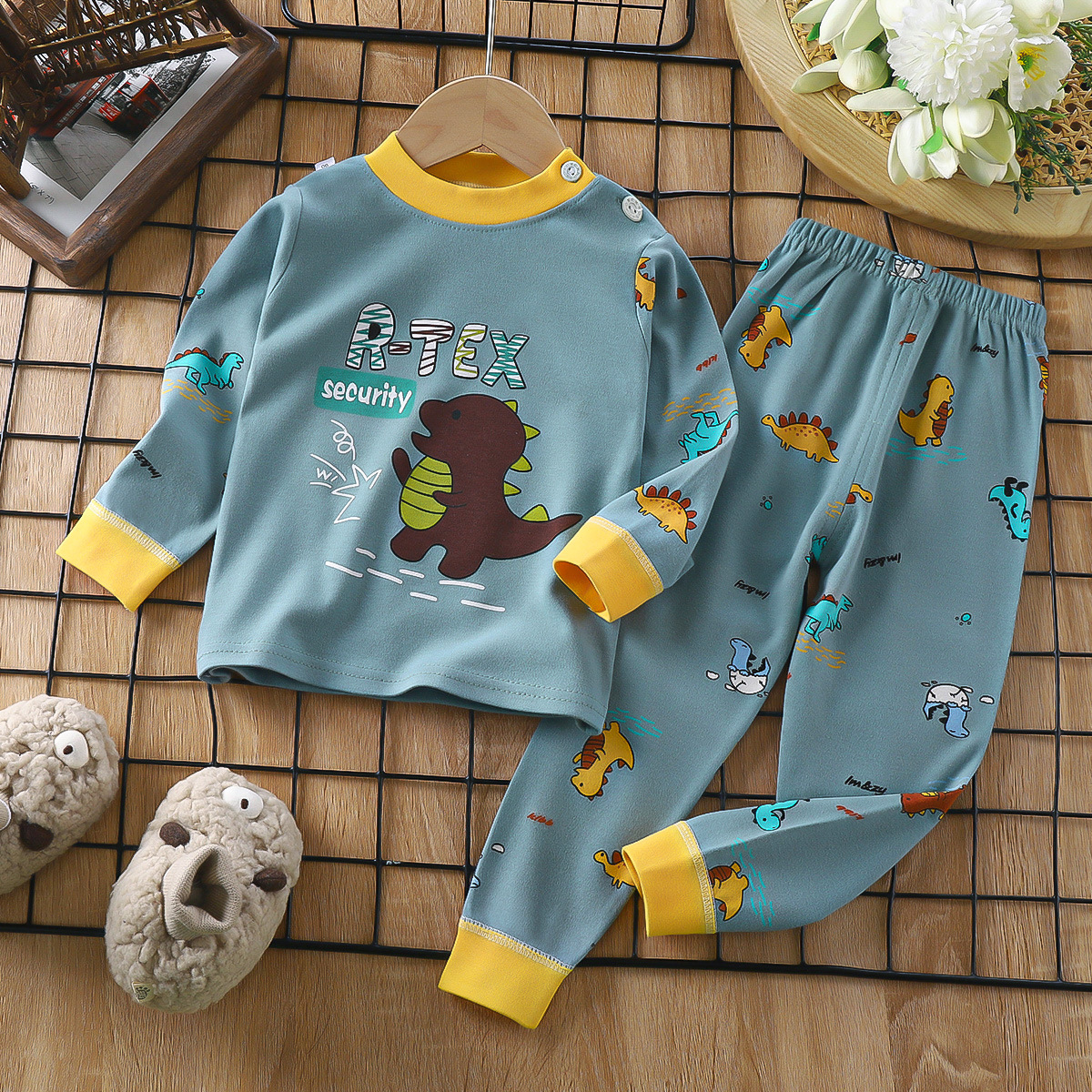 Niños calentadores ropa interior set de algodón niño chaqueta de otoño pantalones de otoño bebé niñas pijamas de mangas largas ropa para el hogar moda
