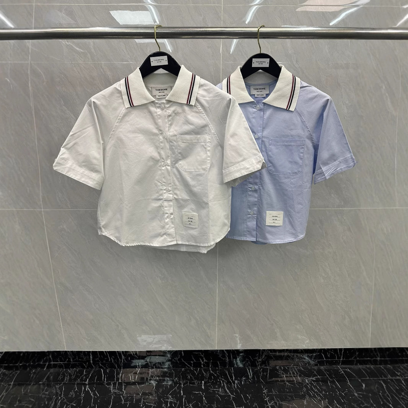 Shenzhen Nanyou Tb25 New Girl's Preppy Style Colorful Striped Threaded Stitching Lapel Short-Sleeved Shirt Is Fashionable and Versatile