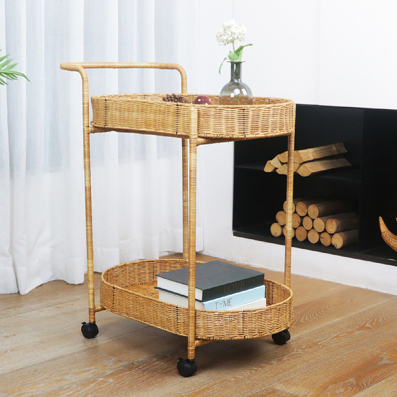 Carrito de comida de doble capa de tela de caña, carro de bebida, carro de té, carro de snack, carro de pastel, carro de tienda 4S, carro móvil