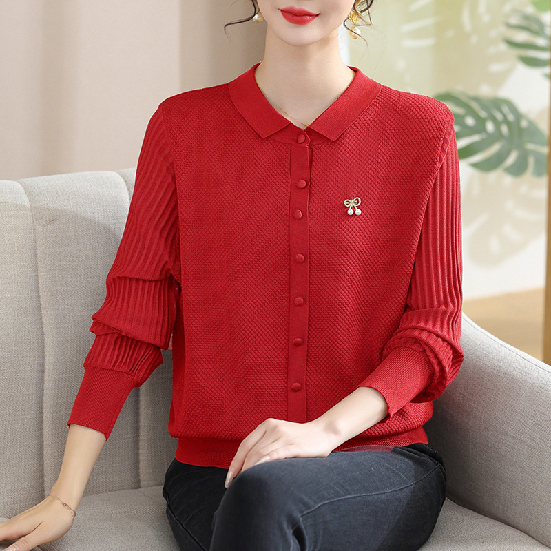 2025新款中老年女装针织宽松上衣服洋气时尚妈妈春装打底小衫|undefined