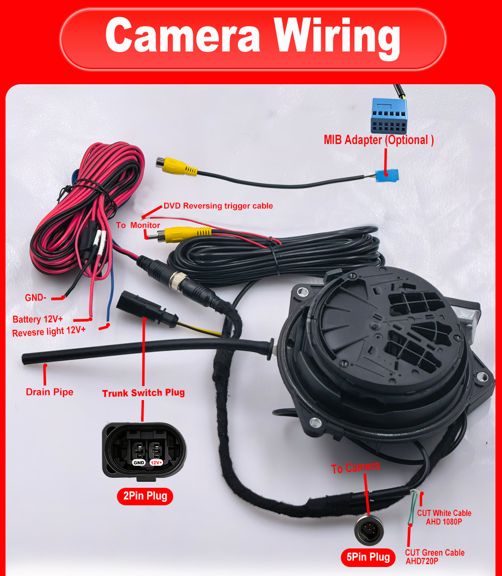Volkswagen rearview reversing car camera with flip-up display and trajectory display, AHD compatible with Golf 8 MK8 CC T-Roc