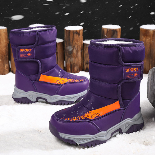 Children's cotton shoes in winter, new high-top Northeast velvet thick snow boots, middle-aged children's cold resistant cotton shoes
