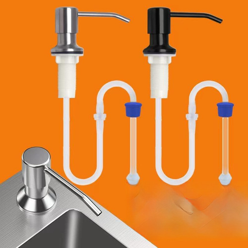 Yiwu 304 stainless steel sink extended tube soap dispenser pump head extended silicone cleaning pusher