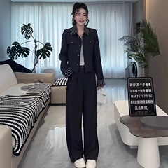 轻奢时尚西装套装女2025秋季新款气质拼接小西服职业阔腿裤两件套
