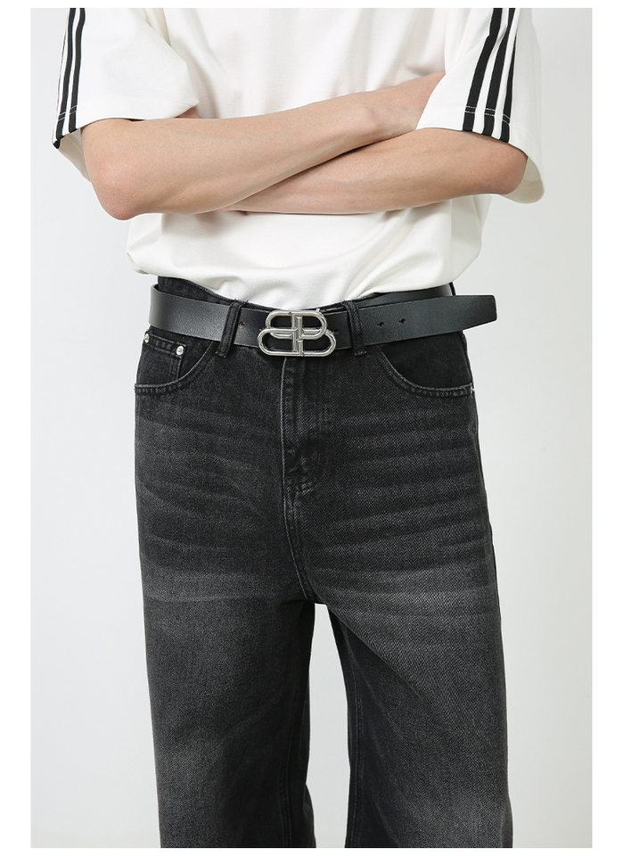 Quần jean nam ống rộng giặt nước phong cách Hàn, cạp vừa lưng thẳng — Denim đen, Màu đen, Ngụy trang màu mơ, Xanh lam cổ điển chi tiết 10