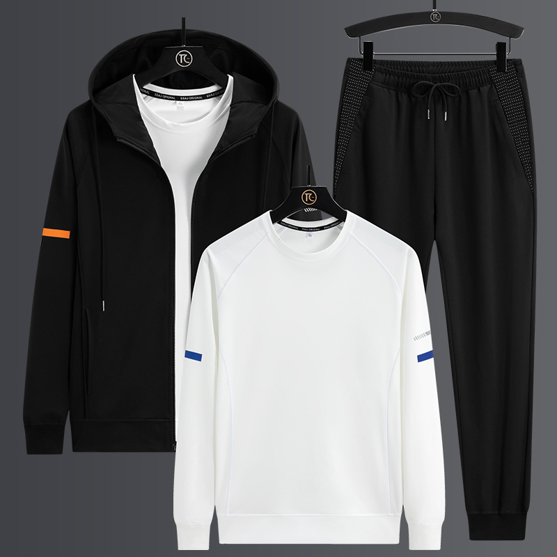 New Spring/Autumn Style Hooded Long-Sleeved Suit for Men, Casual Fashion Plus Size Cardigan Jacket Sweatshirt Pants Three-Piece Set