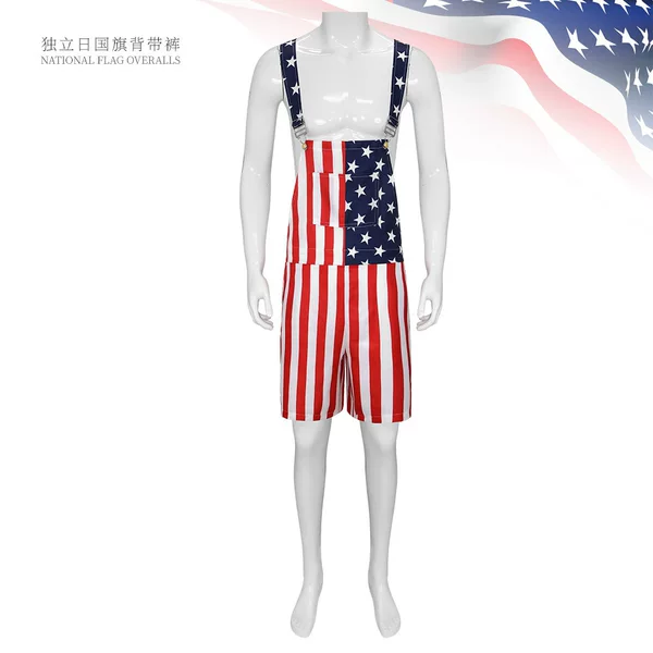 Sports Shoulder Pants American Independence Day Flag Couple Overalls European and American Cross-Border New Halloween Performance Clothing