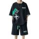 Short-sleeved shorts suit men's summer fashion brand loose fake two-piece ice silk t-shirt men's clothing set matching handsome clothes