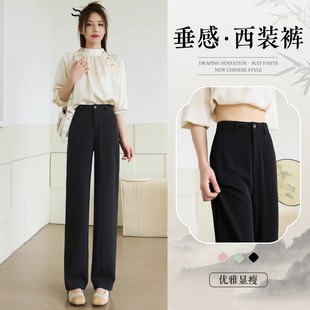 Dipper Suit Pants Women's Summer Thin 2024 New High-end Black Narrow-length Pants Straight-leg Wide-leg Ice Silk Pants