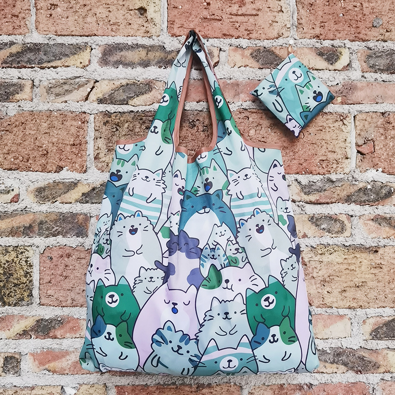 Bolso de compras de supermercado mediano de dibujos animados bolso verde bolso de moda bolso de compras plegable Portátil Bolsa de nylon impermeable image 91