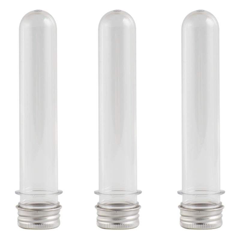 En stock material de embalaje cosmético PET tubo de máscara de plástico 40ml cilíndrico transparente tubo de ensayo botella cubierta de aluminio tubo de embrión sub-botella