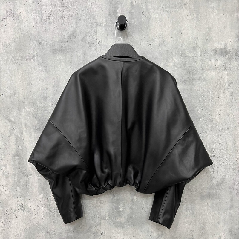 Haining Genuine Leather Jacket for Women 2026 Autumn and Winter New Style High-End Sheepskin Jacket Batwing Sleeve Short Round Neck Jacket