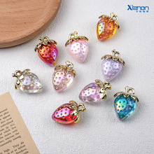 镀彩草莓挂件透明水晶吊坠亚克力diy车挂件钥匙扣包饰手链配件