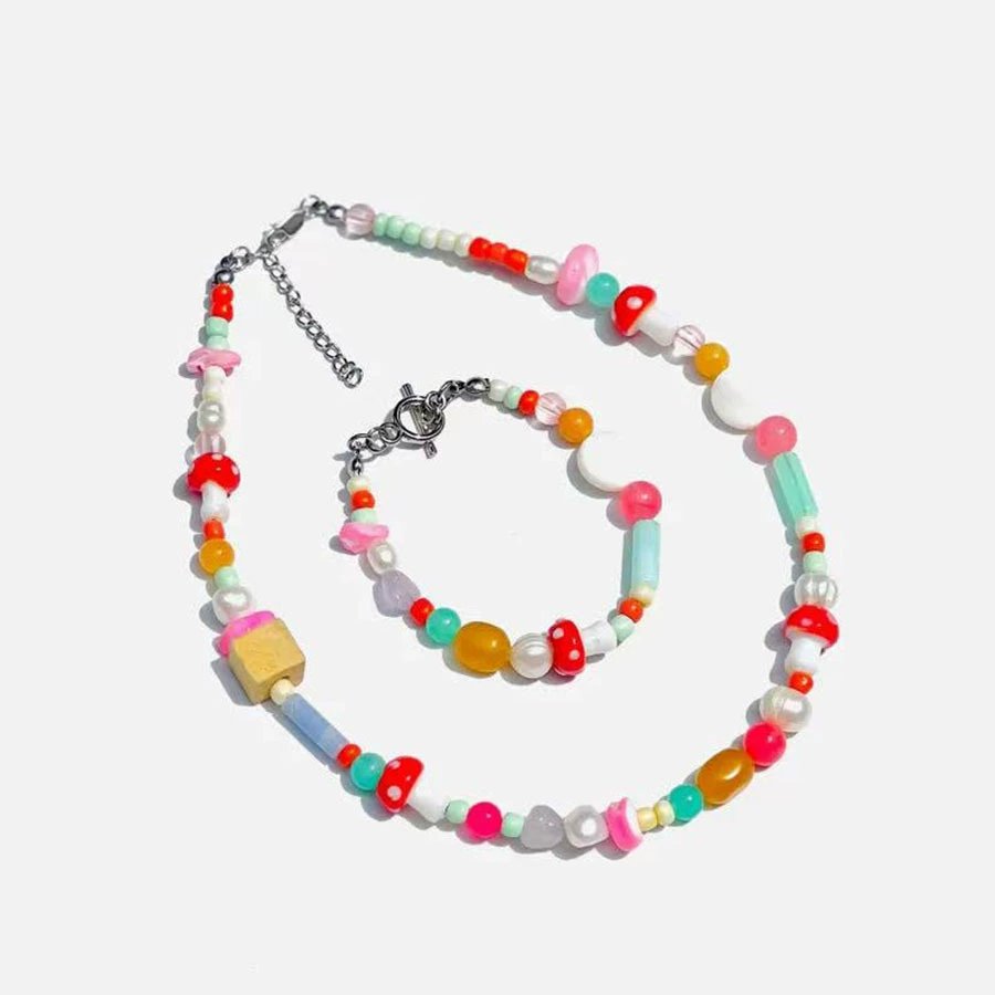 Новое допамин_COLOR? irregular mixed beaded necklace for summer travel and vacation, simple and versatile clavicle chain