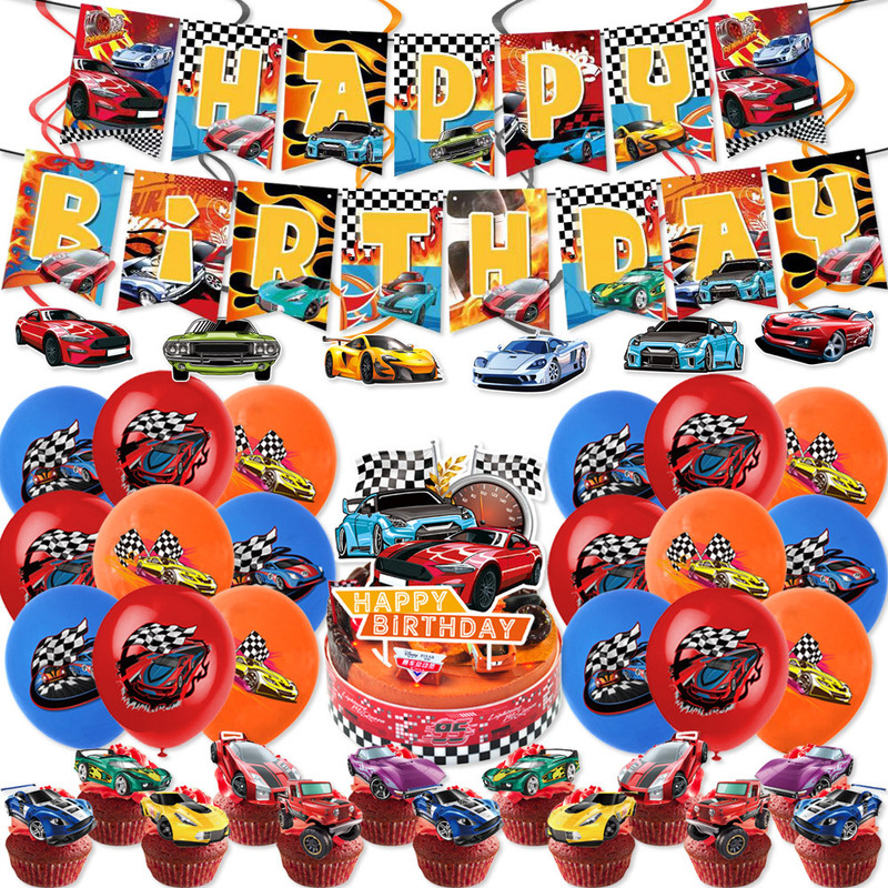 Hot Wheels Racing Theme Birthday Party HOT WHEEL Flag-pulling Balloon Cake Arrangement Decoration suit Hot Wheels Racing Theme Birthday Party HOT WHEEL Flag-pulling Balloon Cake Arrangement Decoration suit