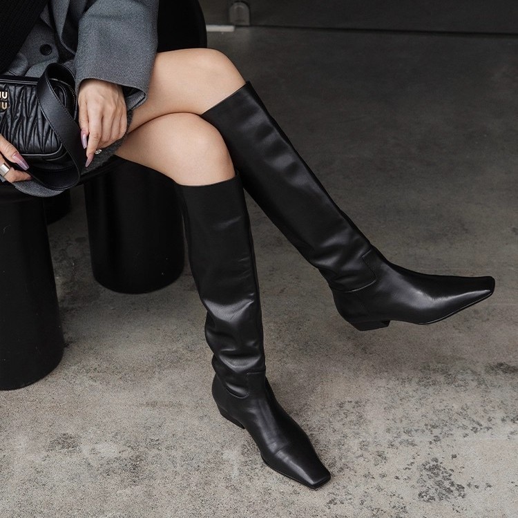 Kanglida 2025 Autumn and Winter New Small Square Toe Thick Heel Flat Heel Wide Straight Boots over the Knee Boots High Boots for Women Kanglida 2025 Autumn and Winter New Small Square Toe Thick Heel Flat Heel Wide Straight Boots over the Knee Boots High Boots for Women
