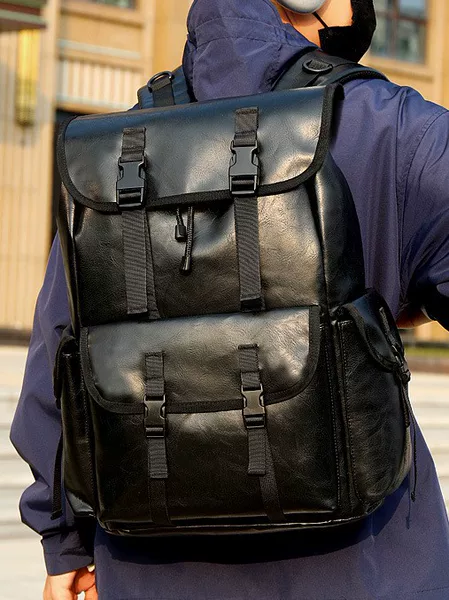 Leather Backpack Middle School Student Schoolbag Computer Backpack Leisure Outdoor Travel PU Leather Backpack Factory Outlet