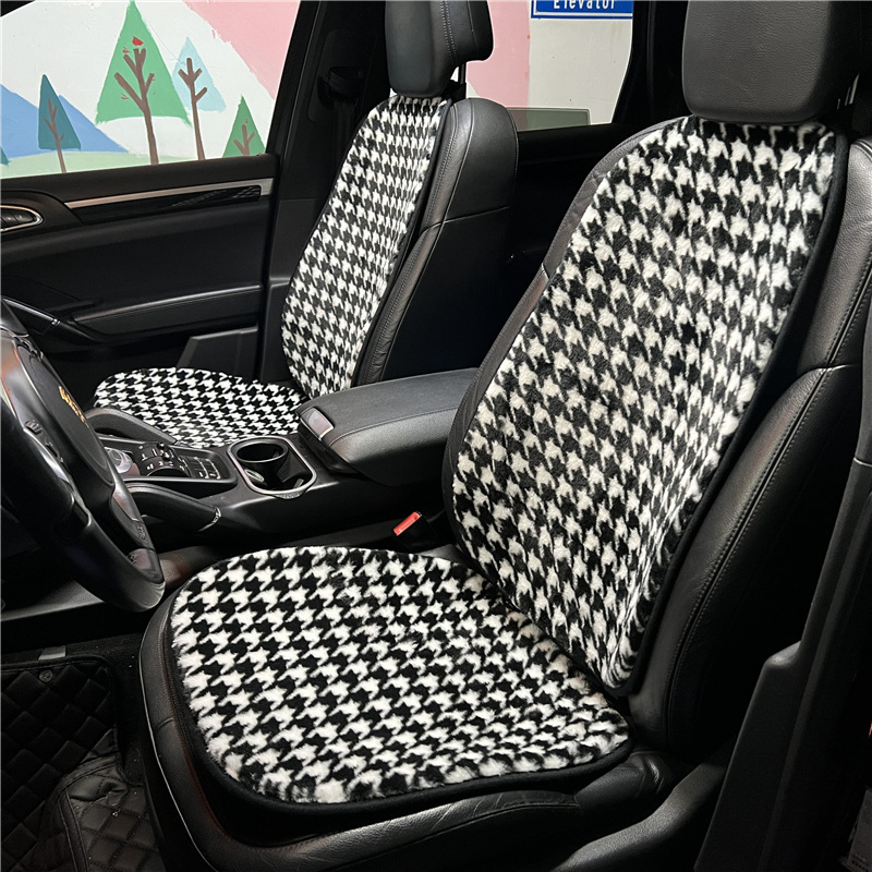 千鳥格子柄の車用シートクッション、冬用のふわふわで暖かく快適な車載用シートクッション、クラシックな車用シートクッション、高級感|undefined