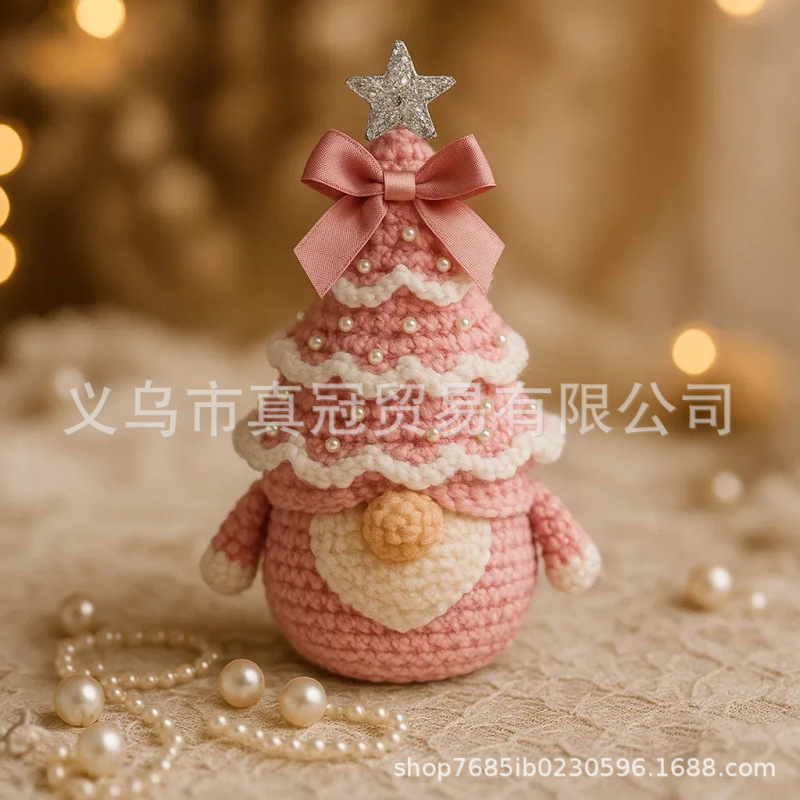 跨境新品钩织Crochet Christmas Tree Gnome圣诞树侏儒家居装饰|undefined